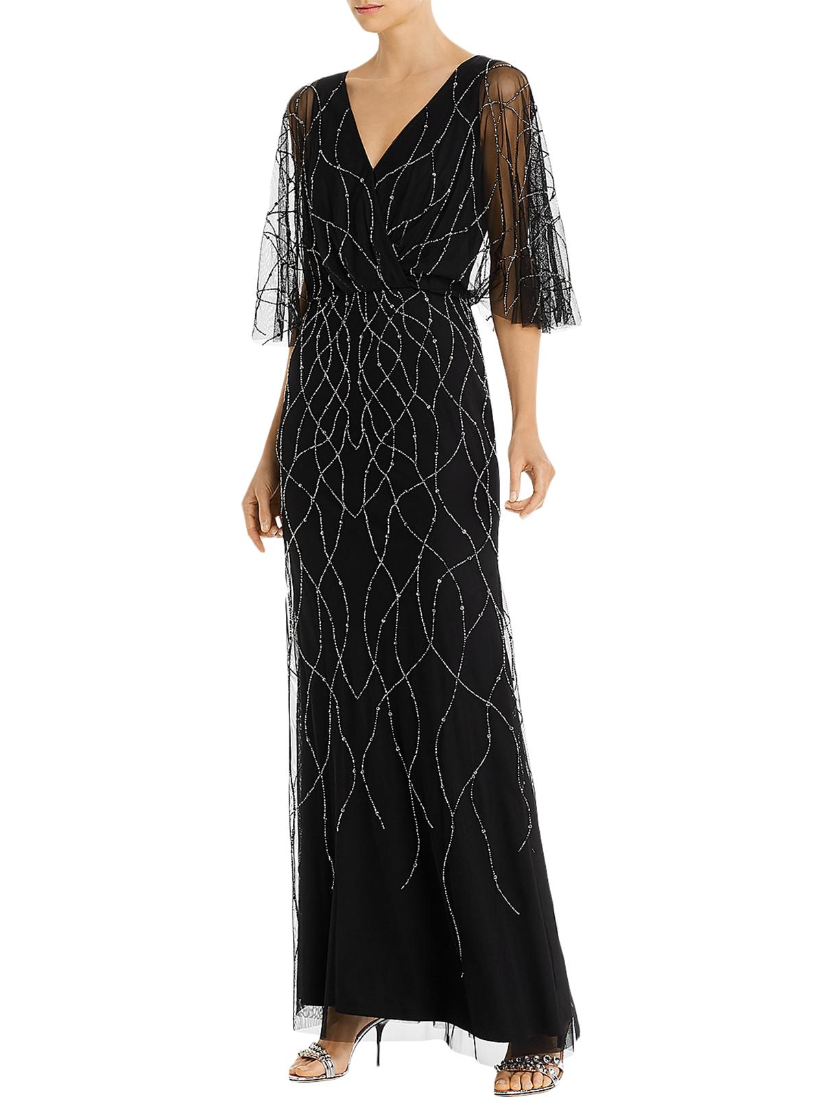 Adrianna Papell Womens Beaded V Neck Formal Dress Black 2 - Walmart.com